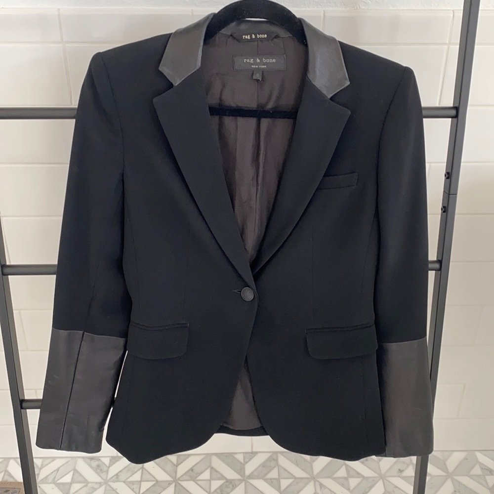Rag & Bone black blazer with leather trim
